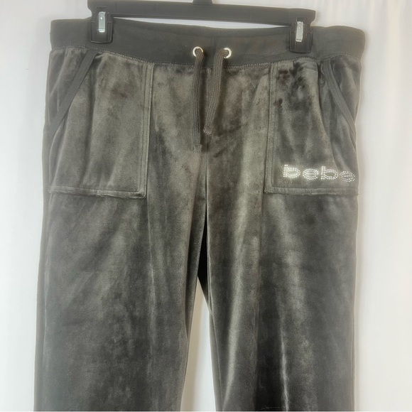 Bebe,  Velvet Joggers, Y2L 90’s sweatpants Low Rise Flare Bebe Gray  XL - Picture 3 of 17